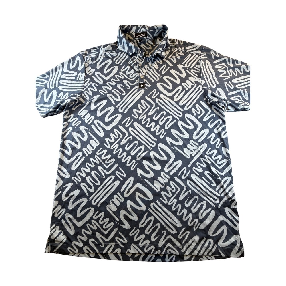 Bad Birdie Mens XL Golf Polo Shirt Grey White Abstract Squiggle Print Top